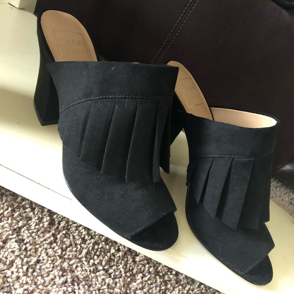 KAARI Blue Black Open Toe Heeled Mules